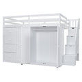 Full Size Wood Loft Bed With Built In Wardrobes, Cabinets And Drawers, White White Solid Wood Mdf