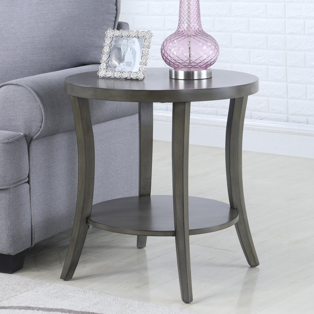 Perth Contemporary Oval Shelf End Table, Gray Gray Wood
