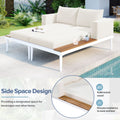 Modern Outdoor Daybed Patio Metal Daybed With Wood Topped Side Spaces For Drinks, 2 In 1 Padded Chaise Lounges For Poolside, Balcony, Deck, Beige Yes Lounge Beige Weather Resistant Frame Fade