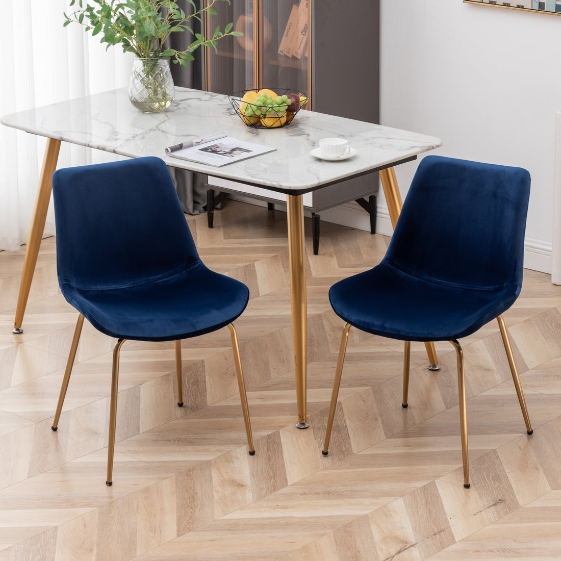Aufurr Modern Velvet Dining Chair, Set Of 2, Blue Blue Velvet
