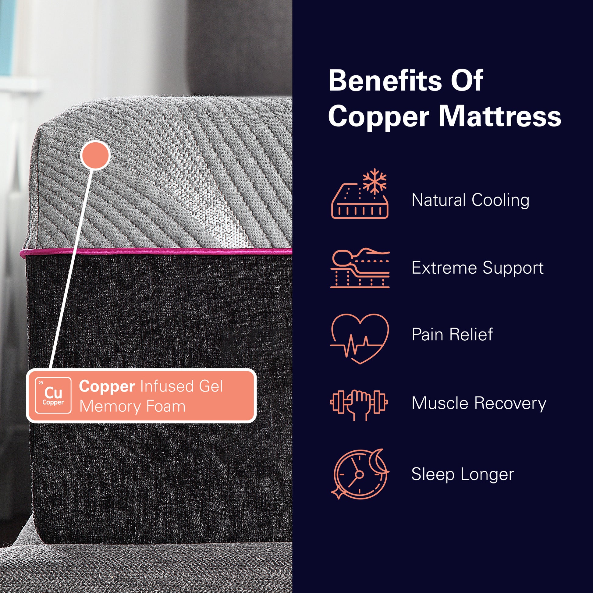 11 Inch Recooling Fast Responding Latex Foam Adult Mattress, Queen Size Grey Bedroom Foam