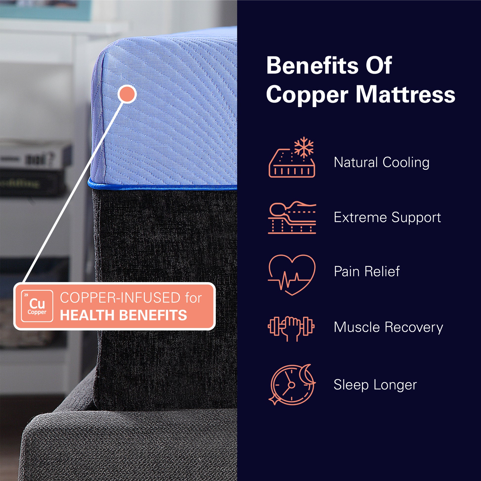12 Inch Refresh Hybrid Cooling Fast Responding Latex Foam And Coil Adult Mattress, Cal King Size Blue Bedroom Foam Spring California King