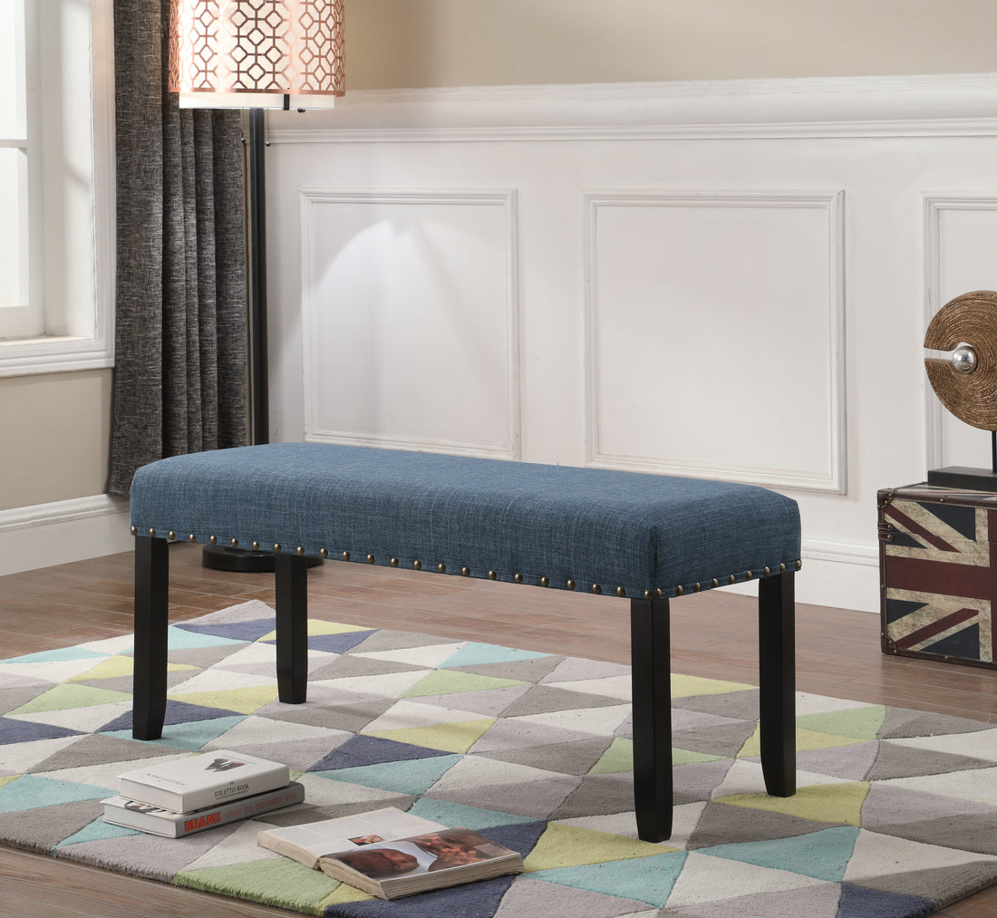 Biony Fabric Dining Bench With Trim, Blue Blue Wood