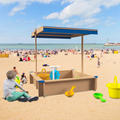 Children'S Wooden Sandbox With Adjustable Canopy, Sandpit With Covers Kids Wood Playset Outdoor Backyard Upgrade Retractable,45.3