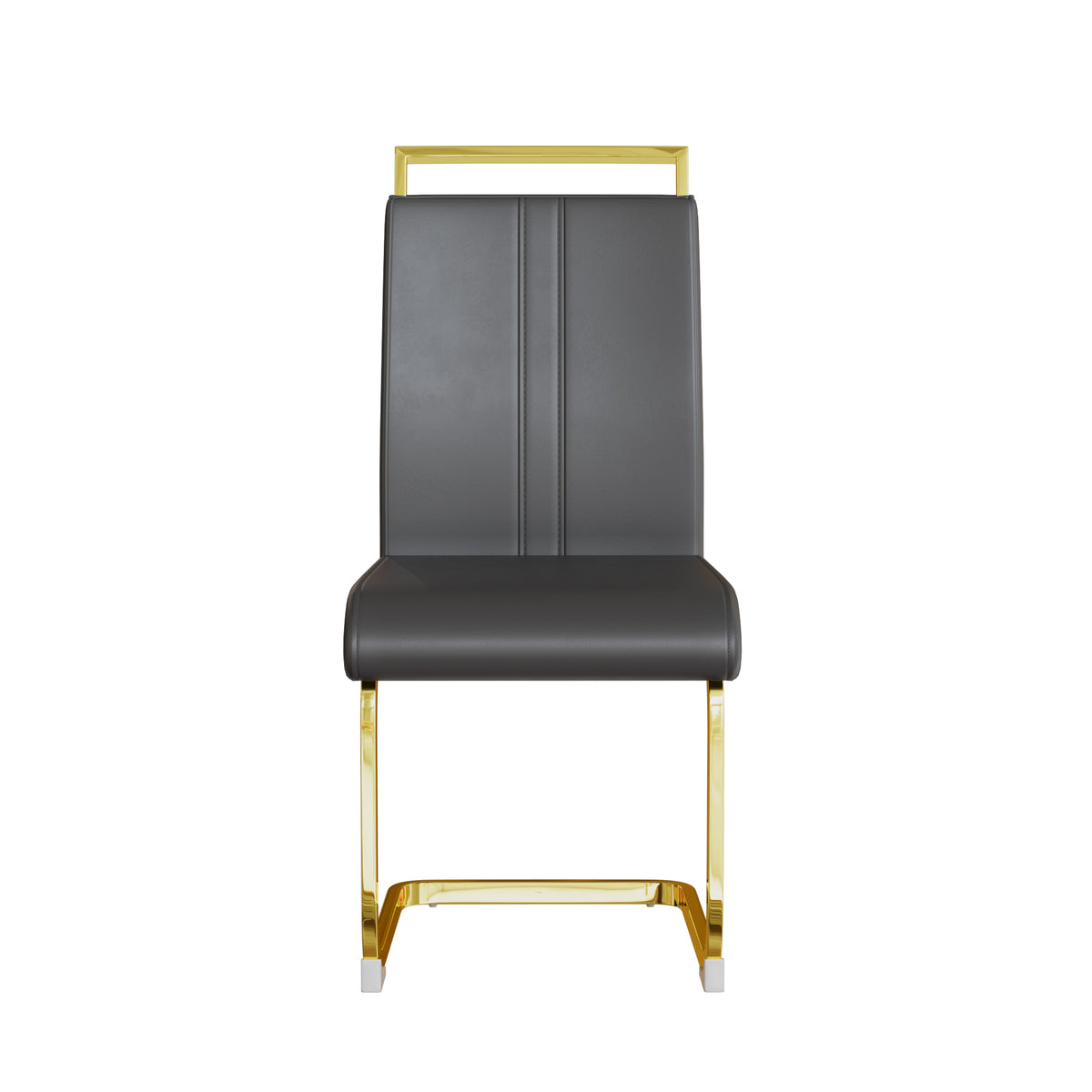 Modern Dining Chairs,Pu Faux Leather High Back Upholstered Side Chair With C Shaped Tube. Plating Golden Metal Legs For Dining Room Kitchen Vanity Patio Club Guest Office Chair Set Of 2 Grey Pu Grey Kitchen Dining Chairs Foam Pu