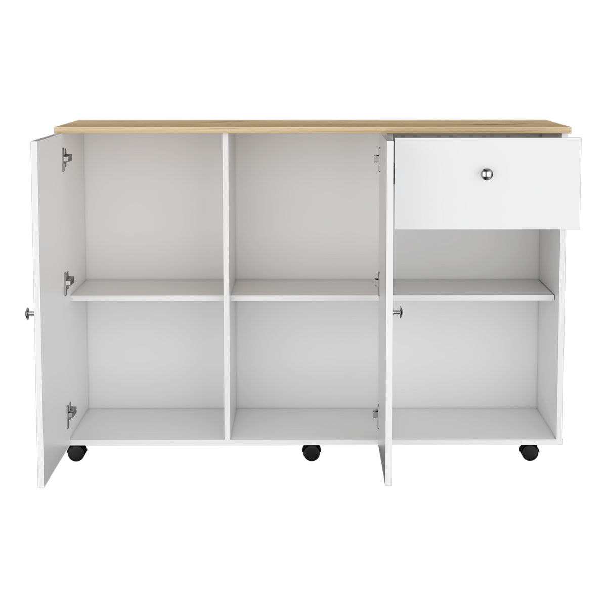 2 Piece Kitchen Set, Syros Kitchen Island Cart Malta Kitchen Pantry Cabinet, White Light Oak White Particle Board Particle Board