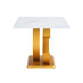 A Modern Minimalist Rectangular Dining Table Suitable For 6 8 People, A Set Of 6 Piece Pu Leather Backrest And Gold Metal Legs Modern Dining Chairs. F Oc C 009 White Mdf Glass