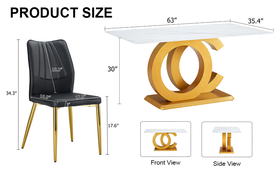 A Modern Minimalist Rectangular Dining Table Suitable For 6 8 People, A Set Of 6 Piece Pu Leather Backrest And Gold Metal Legs Modern Dining Chairs. F Oc C 009 White Mdf Glass