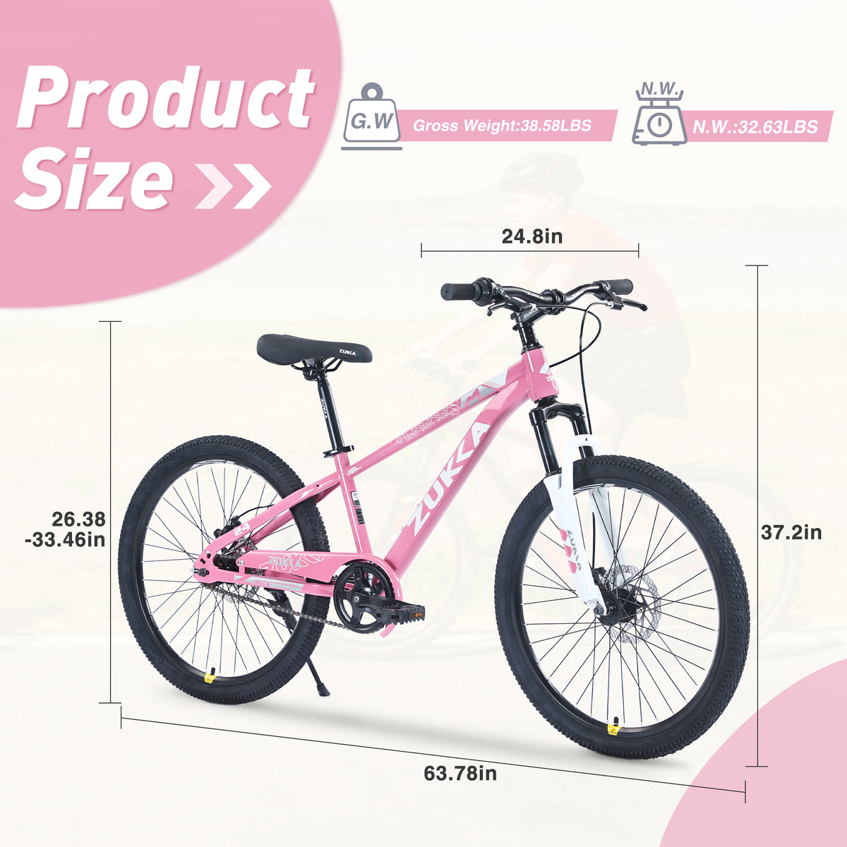 Mountain Bike,24 Inch Mtb For Boys And Girls Age 9 12 Years,Multiple Colors Cycling Pink Garden & Outdoor Steel