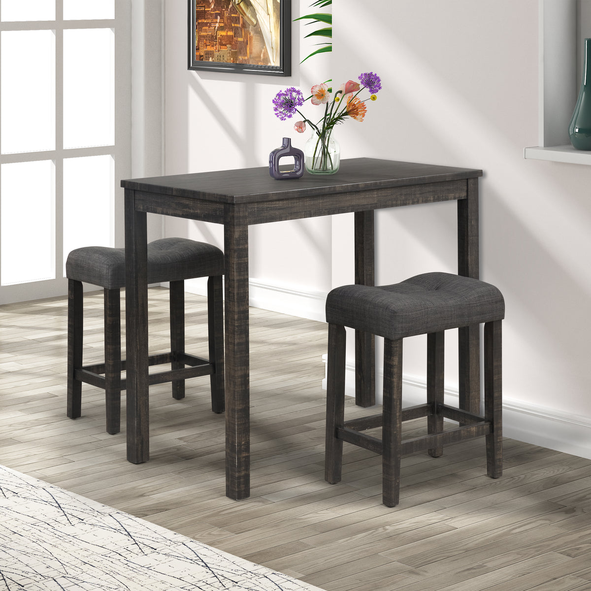 Sora Wood 3 Piece Counter Height Dining Set, Gray Gray Mdf