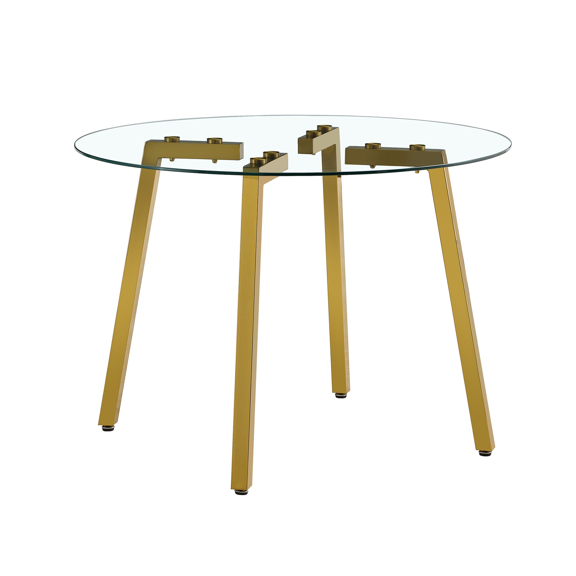 Modern Minimalist Style Circular Transparent Tempered Glass Table, Tempered Glass Tabletop, Golden Metal Legs, Suitable For Kitchen, Dining Room, And Living Room, 42 "* 42" * 29.5 "1123R Transparent Glass