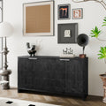 Accent Cabinet Farmhouse Style 4 Door Wooden Cabinet Sideboard Buffet Server Cabinet Storage Cabinet, For Living Room, Entryway, Hallway, Office, Kitchen And Dining Room, Distressed Black Distressed Finish Antique Black Adjustable Shelves Solid Wood Mdf