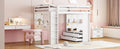 Full Size Loft Bed With Large Shelves, Writing Desk And Led Light, White White Solid Wood Mdf