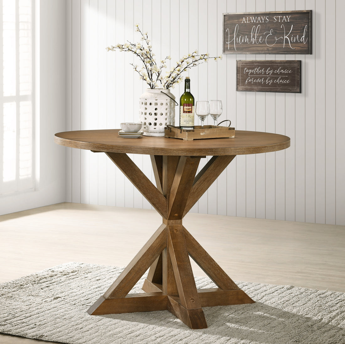Windvale Cross Buck Base Counter Height Dining Table Brown Wood