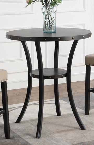 Biony 36" Round Espresso Finish Bar Table Nail Head Trim Espresso Wood
