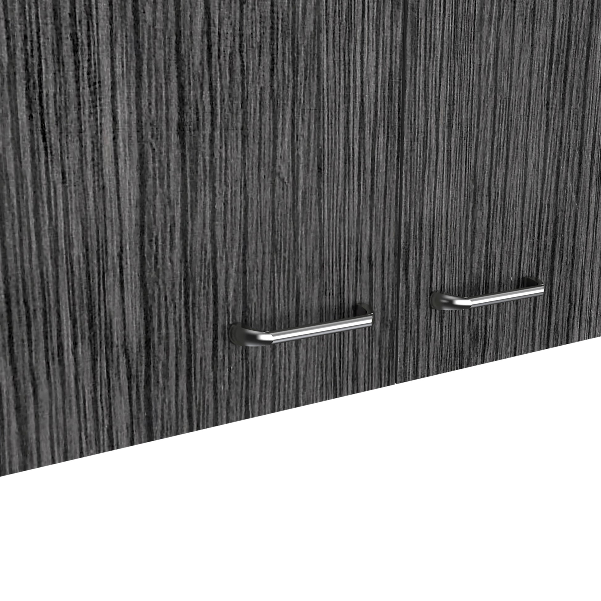 Wall Cabinet 19"H, Two Doors, Two Internal Shelves, White Smoked Oak Multicolor Particle Board Particle Board