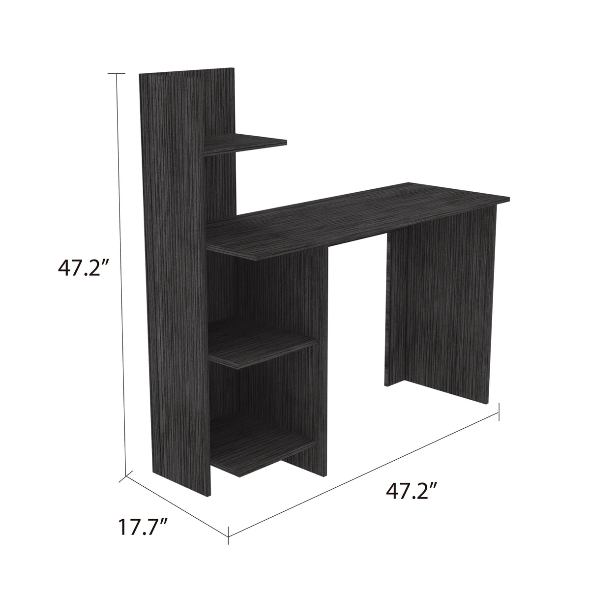Toronto 120 Writing Desk, Four Shelves, Smokey Oak Gray Particle Board Particle Board