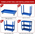 Tool Cart On Wheels, Heavy Duty Steel Utility Cart W Lockable Wheels, 400 Lbs Capacity Industrial Service Cart For Garage, Warehouse, Workshop Two Layer Bright Blue Blue Abs Steel Q235
