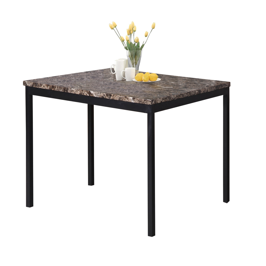 Citico Metal Counter Height Dining Table With Laminated Faux Marble Top, Black Black Metal