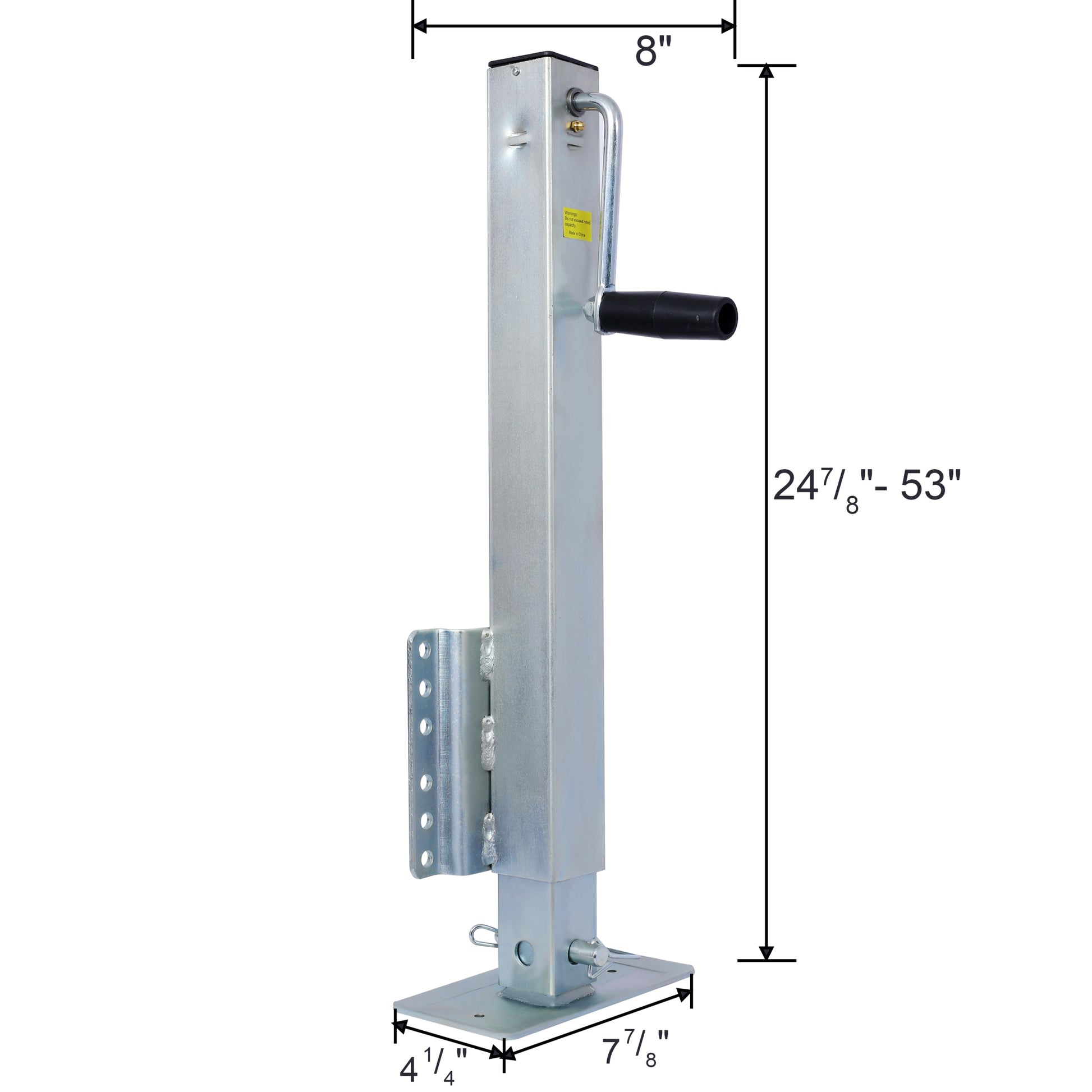 Heavy Duty Trailer Jack, Fixed Mount Jack W Drop Leg, 28.6 In. Of Lift, Max Load 2,500 Lbs Silver Steel
