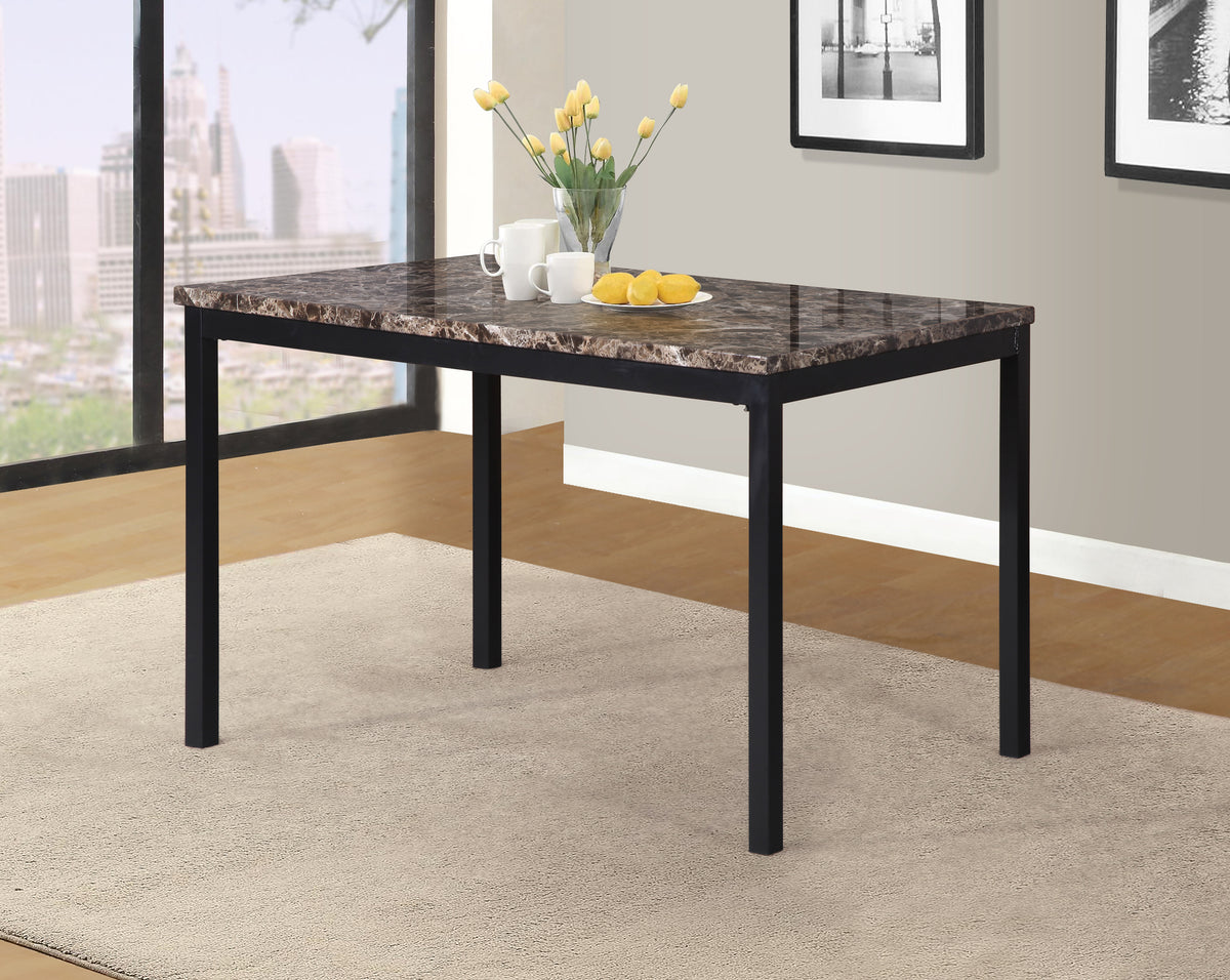 Noyes Metal Dining Table With Laminated Faux Marble Top, Black Black Metal