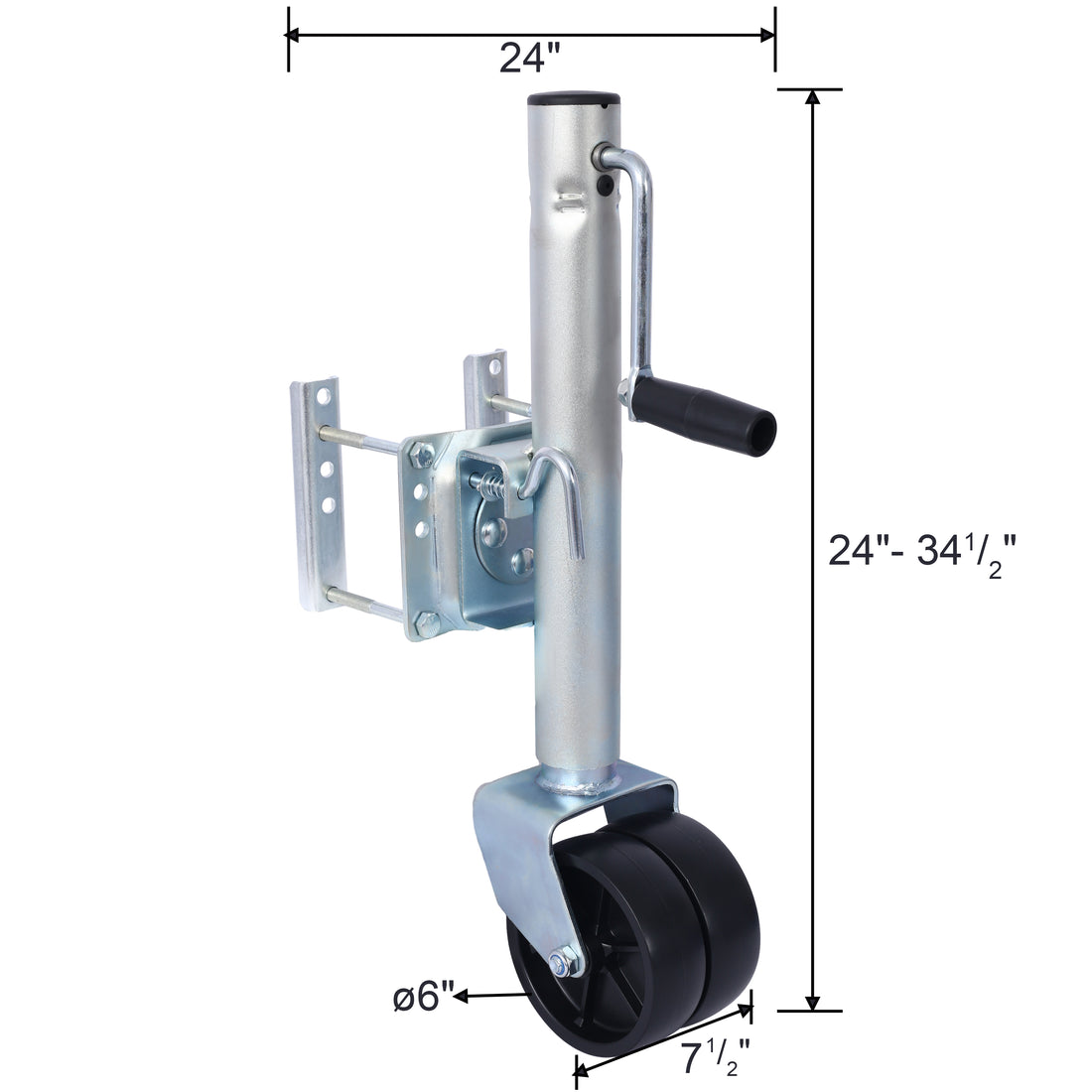 1500Lbs Trailer Jack With Double Wheel, Adjustable 12" Lift Travel, Boat On For Boat Rv Utility, Swivel Tongue Towing Dual Wheel Silver Steel