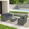 Patio Furniture, Outdoor Furniture, Seasonal Pe Wicker Furniture,5 Set Wicker Furniture With Tempered Glass Table Top Dark Gray Pe Rattan Iron Waterproof Fabric