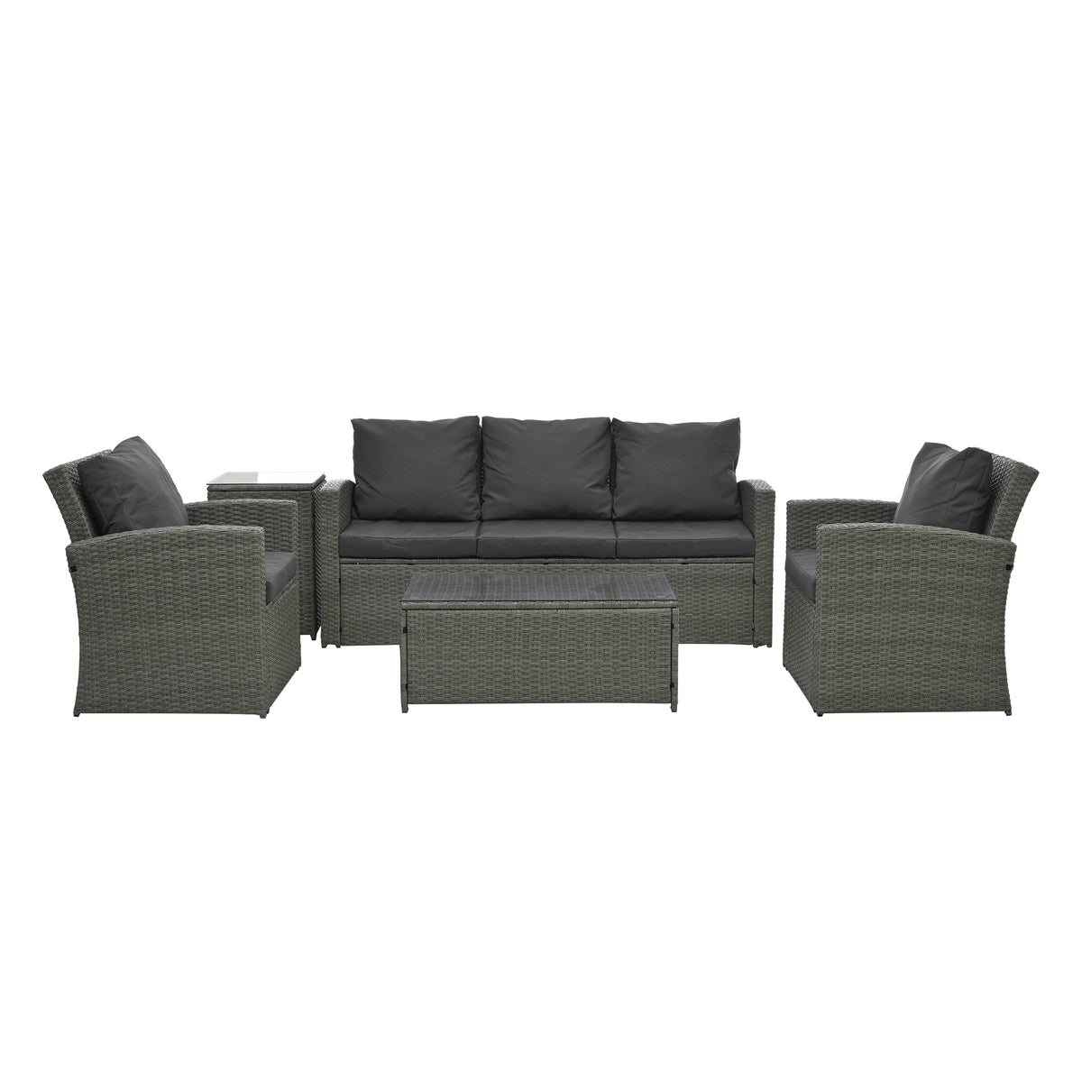 Patio Furniture, Outdoor Furniture, Seasonal Pe Wicker Furniture,5 Set Wicker Furniture With Tempered Glass Table Top Dark Gray Pe Rattan Iron Waterproof Fabric