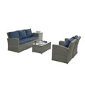 Patio Furniture, Outdoor Furniture, Seasonal Pe Wicker Furniture,5 Set Wicker Furniture With Tempered Glass Table Top Light Blue Pe Rattan Iron Waterproof Fabric