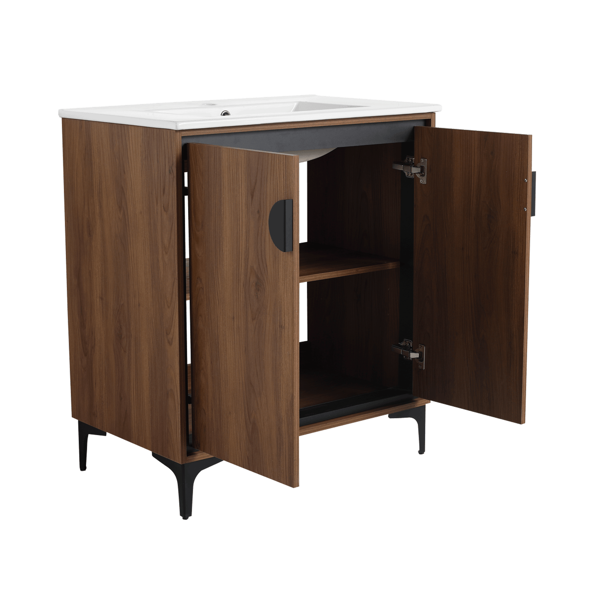30 "Bathroom Vanity, 2 Doors, Bathroom Cabinet Vanity Freestanding Cabinet Engineered Wood With Sink Brown Bathroom American Design Ceramic Engineered Wood