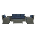 Patio Furniture, Outdoor Furniture, Seasonal Pe Wicker Furniture,5 Set Wicker Furniture With Tempered Glass Table Top Light Blue Pe Rattan Iron Waterproof Fabric
