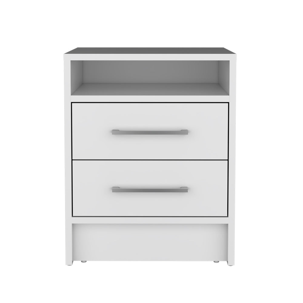 Nightstand Cartiz, Two Drawers, White Finish White Particle Board