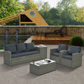 Patio Furniture, Outdoor Furniture, Seasonal Pe Wicker Furniture,5 Set Wicker Furniture With Tempered Glass Table Top Dark Gray Pe Rattan Iron Waterproof Fabric