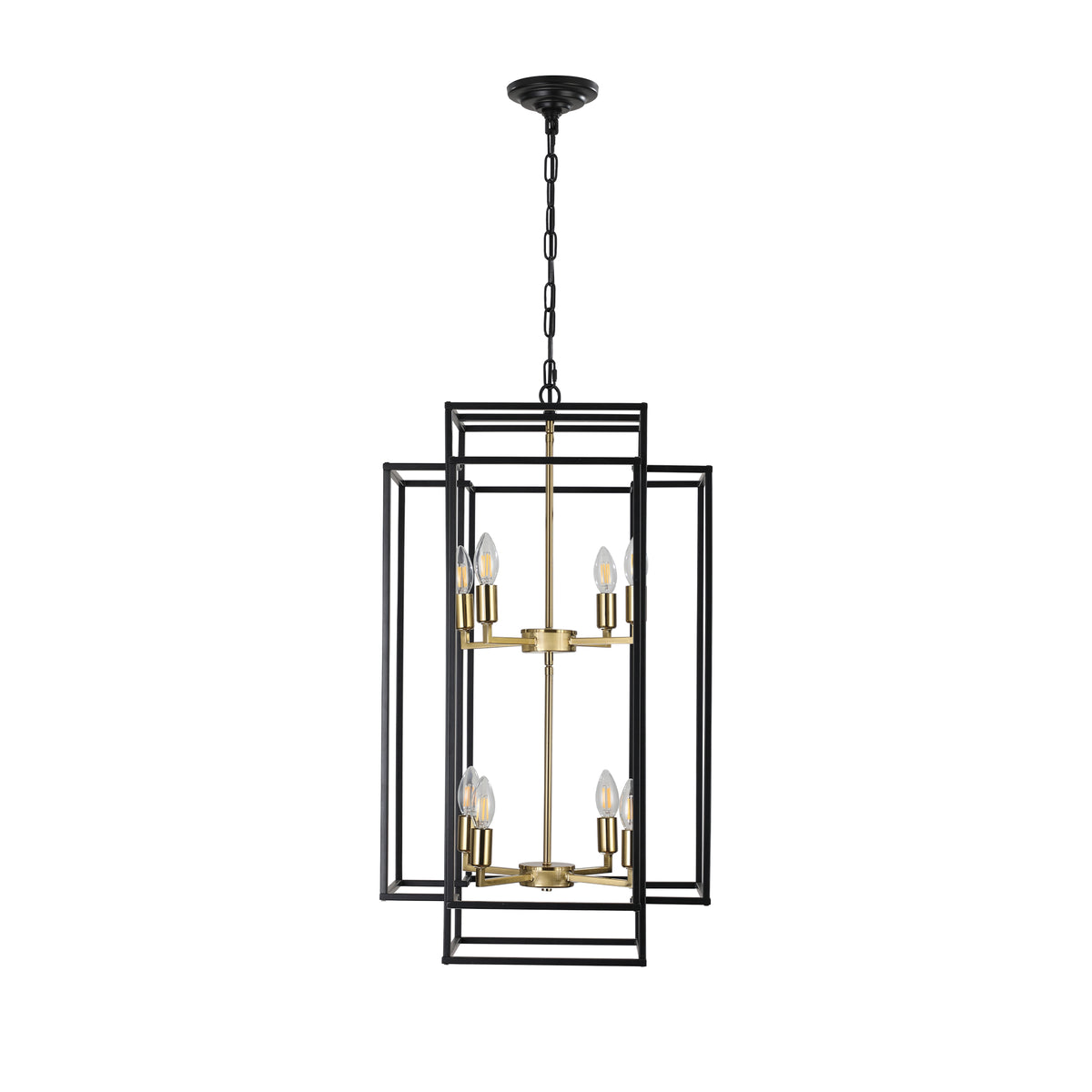 Same As W1340142524 L1018 G 8 Lights Black & Gold Lantern Tiered Pendant Light Fixtures, Industrial Farmhouse Hanging Chandelier No Bulbs Gold Farmhouse Iron
