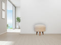 Cream Boucle Rounded Footstool Oak Foam Wood Fabric