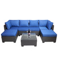 Outdoor Garden Patio Furniture 7 Piece Pe Rattan Wicker Cushioned Sofa Sets And Coffee Table, Patio Furniture Set Outdoor Couch Outdoor Couch Patio Furniture Outdoor Sofa Patio Couch Yes Complete Patio Set Black Blue Rust Resistant Frame Water Resistant