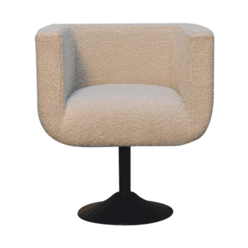 Cream Boucle Swivel Chair Cream Foam Wood Fabric