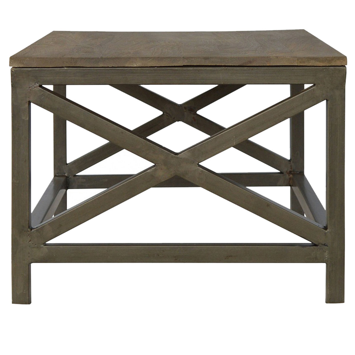 Industrial Cross Metal Coffee Table Pewter Wood Metal