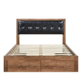 Queen Size Wood Platform Bed With Upholstered Headboard And 4 Drawers Box Spring Not Required Queen Walnut Wood Bedroom Bed Frame Faux Leather Solid Wood Mdf