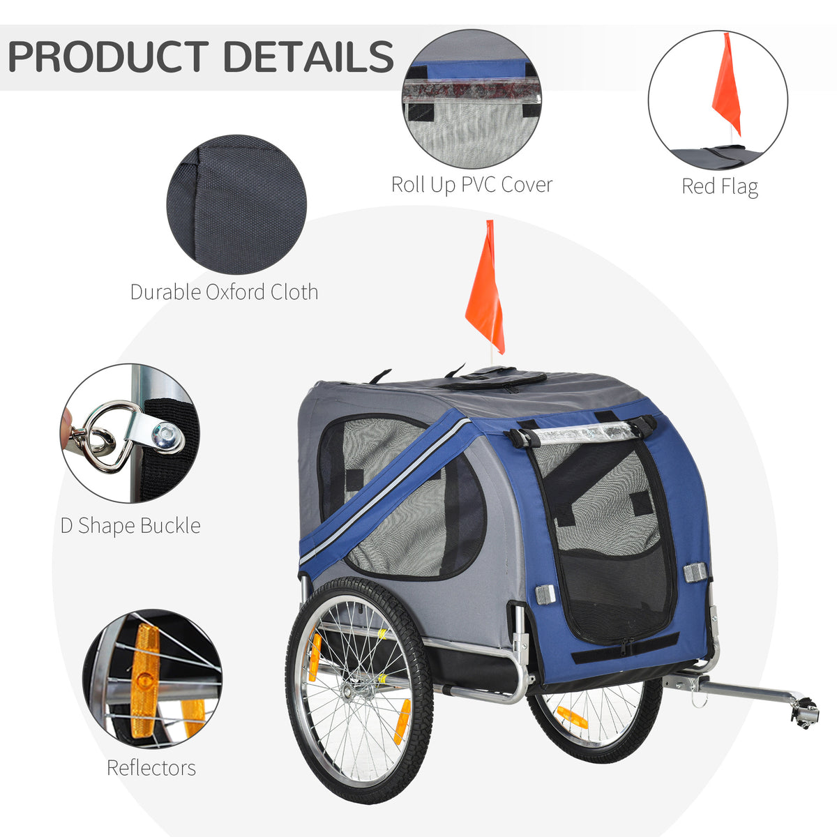 Aosom Dog Bike Trailer Pet Cart Bicycle Wagon Cargo Carrier Attachment For Travel With 3 Entrances Large Wheels For Off Road & Mesh Screen Blue Grey Blue Steel