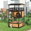 Pawhut Wooden Outdoor Cat House, Feral Cat Shelter Kitten Tree With Asphalt Roof, Escape Doors, Condo, Jumping Platform, Yellow Yellow Wood