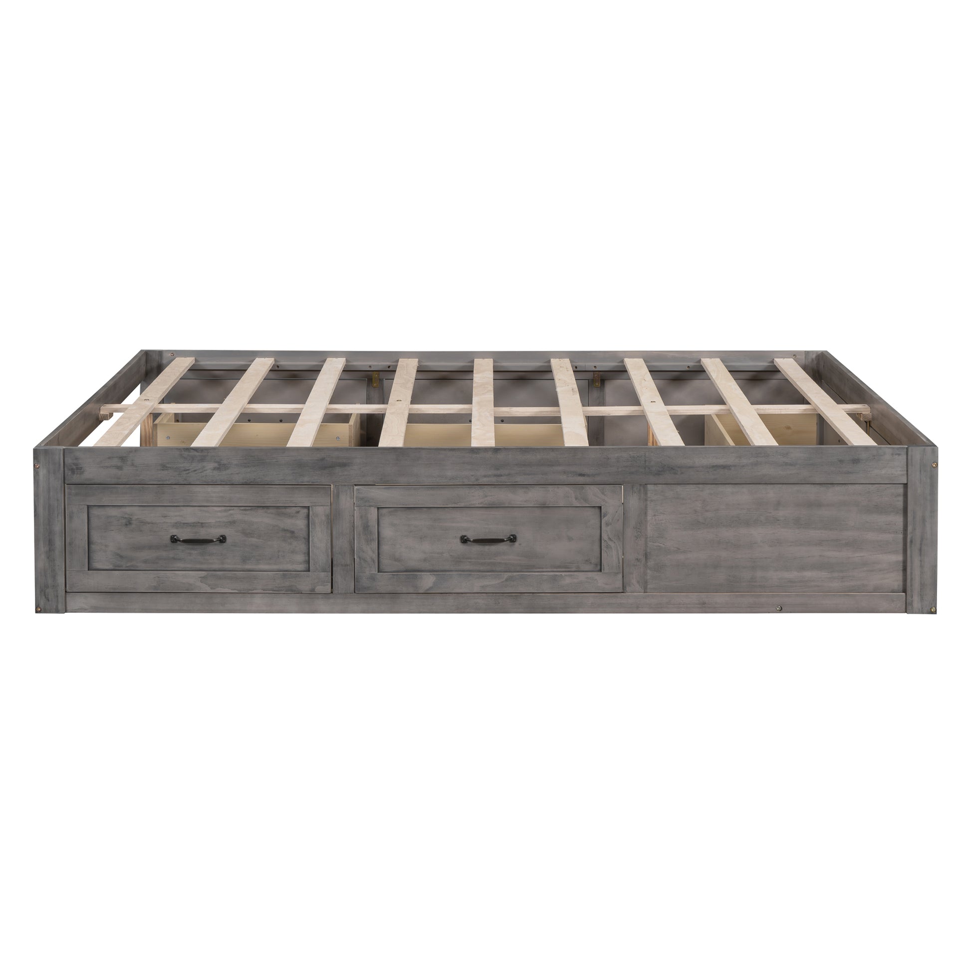 Queen Size Platform Bed With 6 Storage Drawers,Antique Gray Antique Gray Mdf Lvl