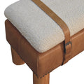 Strapped Cyclinder Bench Tan Leather Wood Fabric
