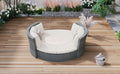Patio 5 Piece Round Rattan Sectional Sofa Set All Weather Pe Wicker Sunbed Daybed With Round Liftable Table And Washable Cushions For Outdoor Backyard Poolside, Beige Yes Deep Seating Beige Water Resistant Frame Water Resistant Cushion Garden & Outdoor