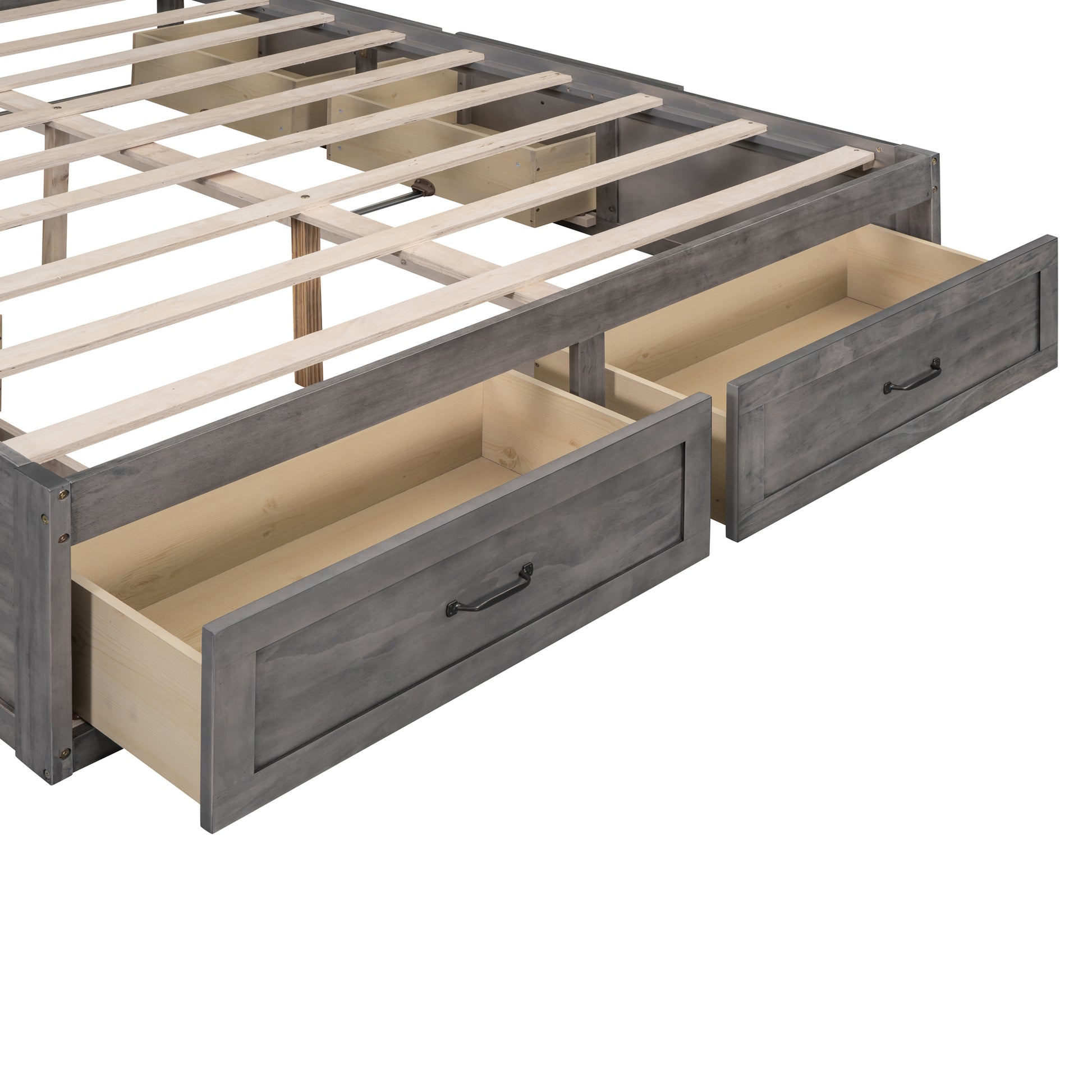 Queen Size Platform Bed With 6 Storage Drawers,Antique Gray Antique Gray Mdf Lvl
