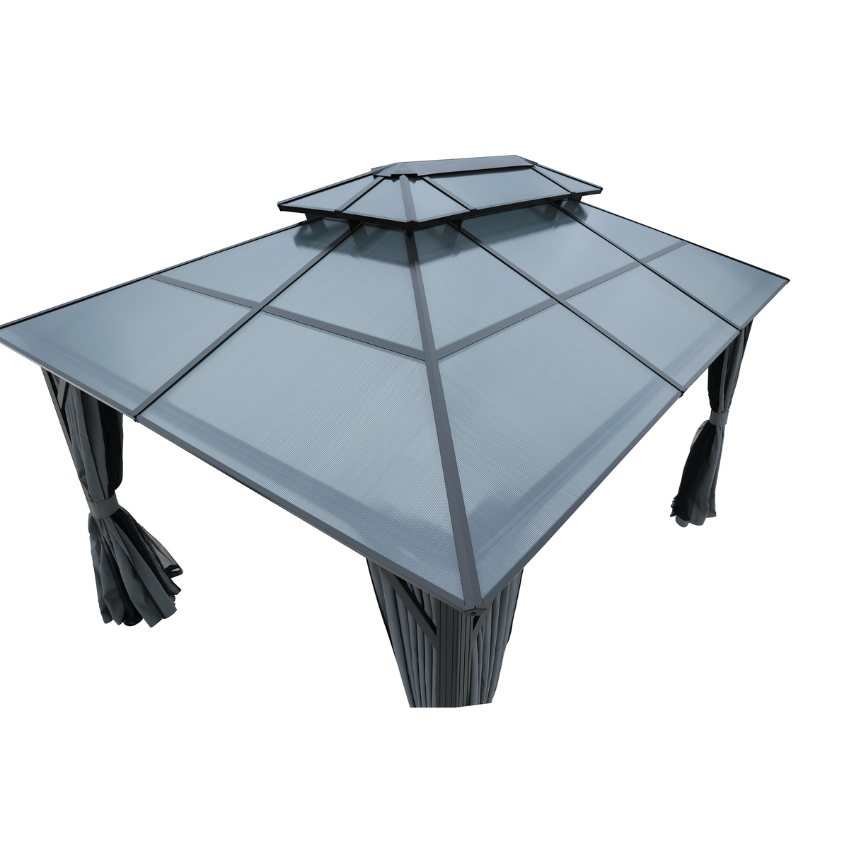 10X13Ft Patio Gazebo With Netting & Curtains, Black Black Gray Rectangular Garden & Outdoor Uv Resistant Gazebos Anchored Aluminium Alloy