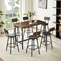 Pub High Dining Table 7 Piece Set, Industrial Style Pub Table, 6 Pu Leather Bar Chairs For Kitchen Breakfast Table, Living Room, Bar, Rustic Brown, 47.2 L X 23.6
