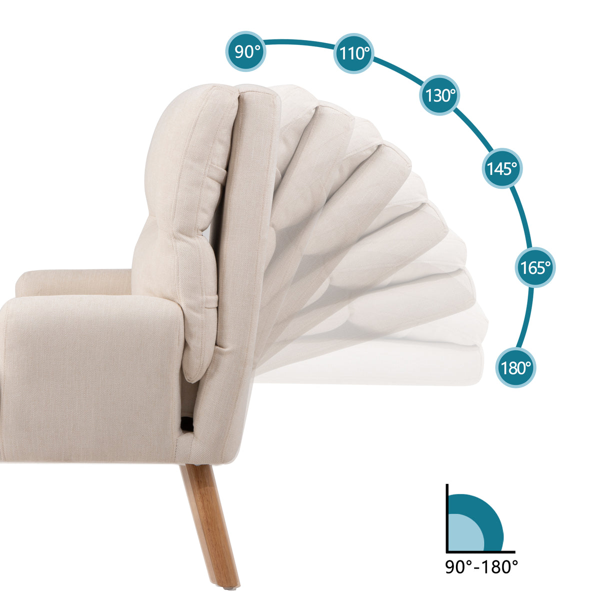 Accent Chair With Ottoman Set, Fabric Armchair With Wood Legs And Adjustable Backrestmid Century Modern Comfy Lounge Chair For Living Room, Bedroom, Reading Room And Study Beige Textile 1 Seat