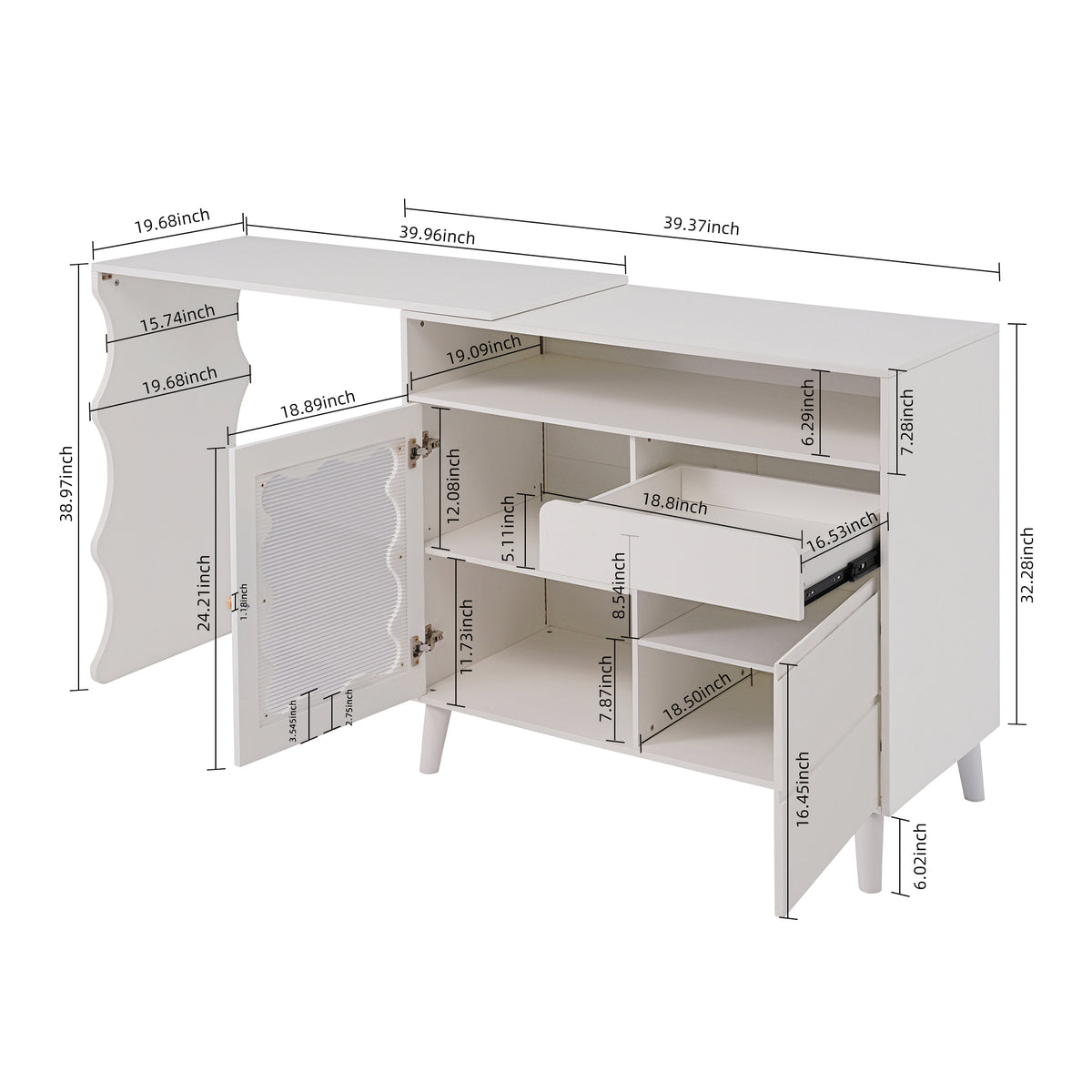 41" 79" Led L Shaped Modern Farmhouse Sideboard Buffet Cabinet, Wood Buffet Storage Cabinet With Drawers & Shelves, Large Coffee Bar Cabinet With Storage, Microwave Stand For Kitchen, Dining Room White Dining Room Modern Mdf