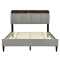 Queen Size Upholstered Platform Bed With Storage Headboard, Sensor Light And A Set Of Sockets And Usb Ports, Linen Fabric, Gray Gray Linen